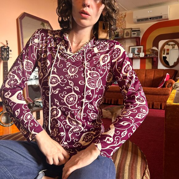 1970s vintage swirl print hooded tunic with bellsleeves from June Gale - made in - Picture 5 of 16